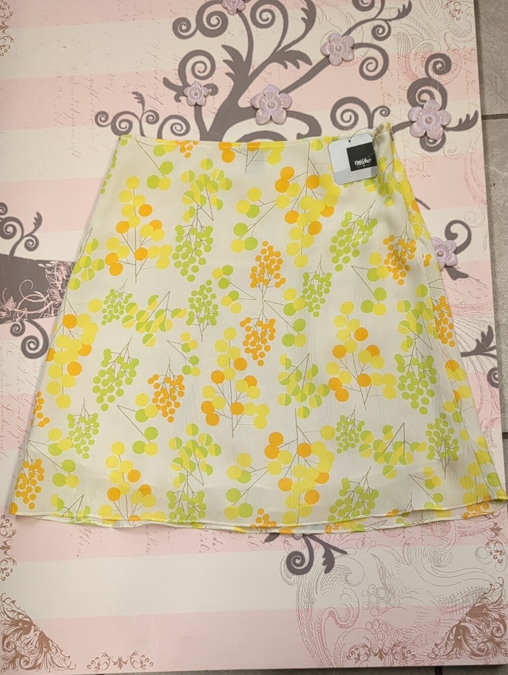 A-Line Mini Skirt with Yellow & Green Floral Motif